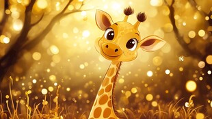 可爱长颈鹿置身梦幻光影中