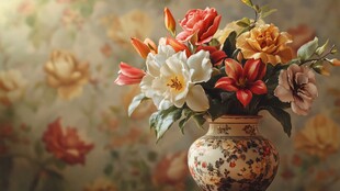 复古花瓶中的多彩花卉