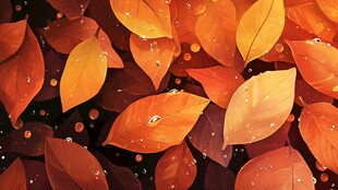 秋日落叶水滴唯美画面