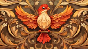 展翅金羽鸟于华丽纹饰间