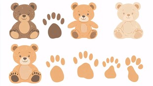 可爱小熊与爪印图案集合