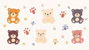 可爱小熊与彩色爪印图案