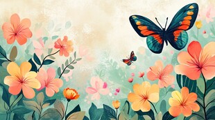 花丛中飞舞的蝴蝶与繁花