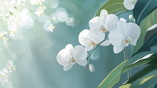 梦幻白兰花绽放于光影间