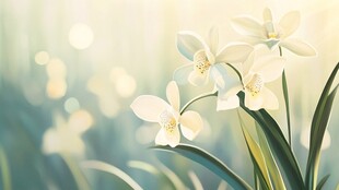 阳光下的白色优雅兰花