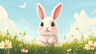 草地上的可爱白兔