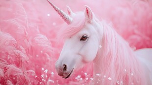梦幻独角兽置身粉色世界