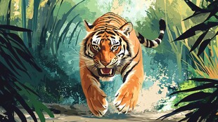 猛虎丛林间迅猛奔跑