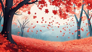 秋日枫叶林的浪漫景致