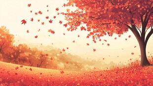 秋日枫叶飘零的唯美景致