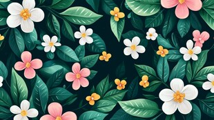 花卉绿叶无缝图案背景