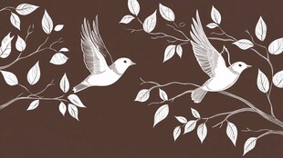 双鸟栖枝 简约植物图案