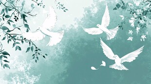 白鸽翔于绿意盎然之景