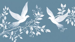 蓝底白鸽花卉装饰图案