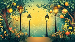 梦幻林荫道的温馨灯光