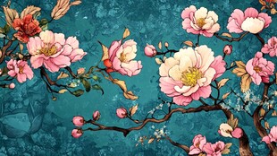 复古风盛开的粉色花枝