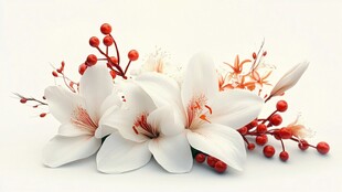 白色花卉与红色浆果组合