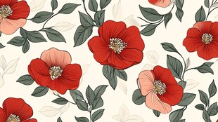 花卉图案 红粉花朵与绿叶