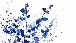 蓝色水彩花卉抽象图案