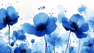 蓝色水彩风花卉艺术画面