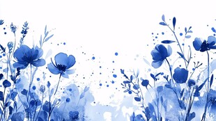 蓝色花卉水彩背景图