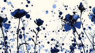 蓝墨花卉抽象艺术图案