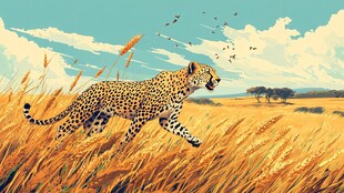 猎豹在草原上飞奔捕猎