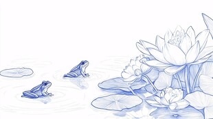 水墨风荷塘青蛙景致图