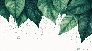 清新绿叶与水珠背景图