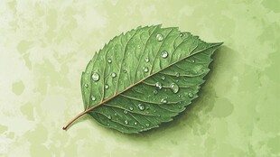 带水珠的翠绿叶片