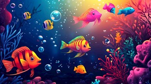 梦幻海底世界的多彩鱼儿