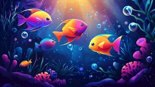梦幻海底世界的多彩鱼儿