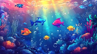 梦幻海底世界的多彩鱼儿