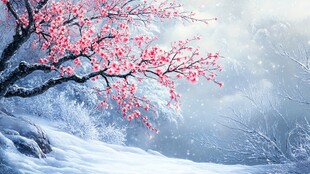 雪中绽放的娇艳红梅