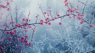 雪中绽放的娇艳红梅