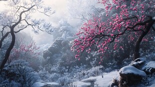 雪覆梅林的梦幻冬日景致