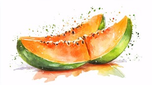 水彩绘甜瓜切片图