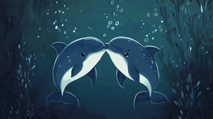 海底亲昵的两只可爱海豚