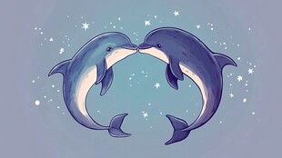 海豚浪漫相拥星空下