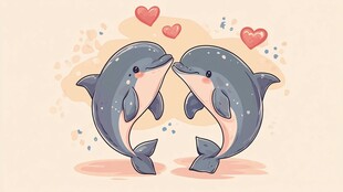 可爱海豚甜蜜亲吻