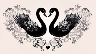 黑天鹅浪漫花卉装饰图案