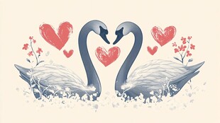 天鹅比心的浪漫插画
