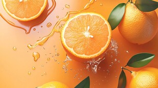 鲜橙切片汁水四溢画面
