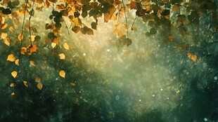 秋日林间光影树叶美景