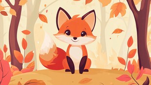 秋日林间的可爱小狐狸