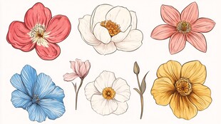 多彩手绘花卉插画集合