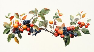 枝头缤纷野果 绿叶相伴