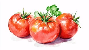 水彩画中的新鲜红番茄