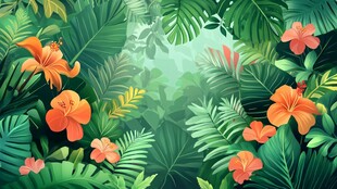 热带花卉绿植梦幻背景图