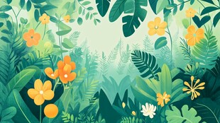 热带丛林花卉插画风景
